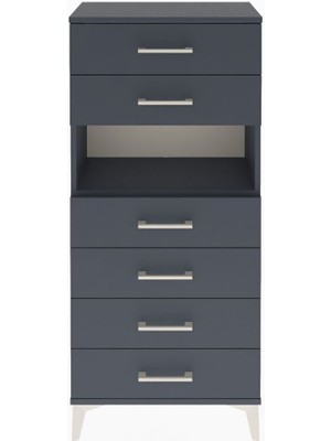 Arges Dolap Tek Raflı 6 Çekmeceli 60X30X134 Antrasit-Antrasit