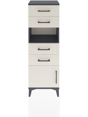 Arges Dolap Tek Raflı 4 Çekmeceli Tek Kapaklı 44X30X134 Antrasit-Aytaşı