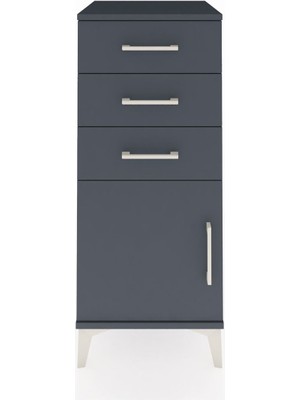 Hyperion Komodin Tek Raflı 3 Çekmeceli Tek Kapaklı 44X44X106 Antrasit-Antrasit