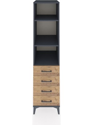 Kronos Dolap 3 Raflı 4 Çekmeceli 44X59X182 Antrasit-Çam