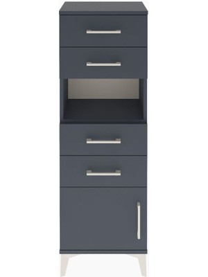 Arges Dolap Tek Raflı 4 Çekmeceli Tek Kapaklı 44X30X134 Antrasit-Antrasit