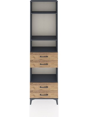 Arges Dolap 4 Raflı 4 Çekmeceli 60X30X221 Antrasit-Çam