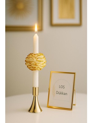 1 Adet Gold Gül Motifli - Şakayıklı Şamdan Mumu