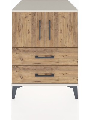 Kronos Komodin 2 Raflı 2 Çekmeceli 2 Kapaklı 60X59X80 Aytaşı-Çam