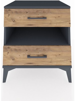 Kronos Komodin Tek Raflı 2 Çekmeceli 60X59X64 Antrasit-Çam