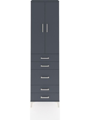 Arges Dolap 2 Raflı 5 Çekmeceli Tek Askılı 60X30X221 Antrasit-Antrasit