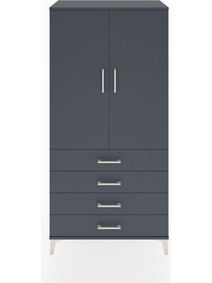 Hyperion Dolap 2 Raflı 4 Çekmeceli 2 Kapaklı 88X44X182 Antrasit-Antrasit