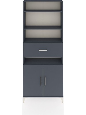 Arges Dolap 5 Raflı Tek Çekmeceli 2 Kapaklı 88X30X221 Antrasit-Antrasit