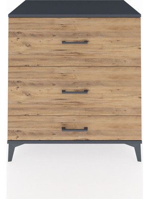 Kronos Şifonyer 3 Çekmeceli 88X59X96 Antrasit-Çam