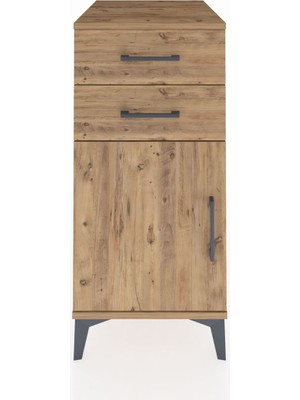 Kronos Komodin Tek Raflı 2 Çekmeceli Tek Kapaklı 44X59X96 Çam-Çam