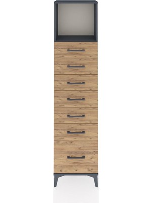 Arges Dolap Tek Raflı 7 Çekmeceli 44X30X182 Antrasit-Çam