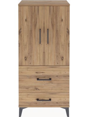 Arges Dolap Tek Raflı 2 Çekmeceli 2 Kapaklı 60X30X134 Çam-Çam