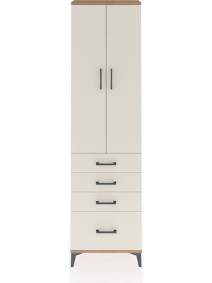 Arges Dolap 3 Raflı 4 Çekmeceli 2 Kapaklı 60X30X221 Çam-Aytaşı