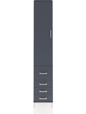 Hyperion Dolap 2 Raflı 4 Çekmeceli Tek Askılı 44X44X243 Antrasit-Antrasit