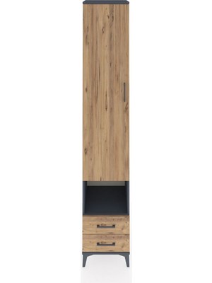 Hyperion Dolap 6 Raflı 2 Çekmeceli Tek Kapaklı 44X44X243 Antrasit-Çam