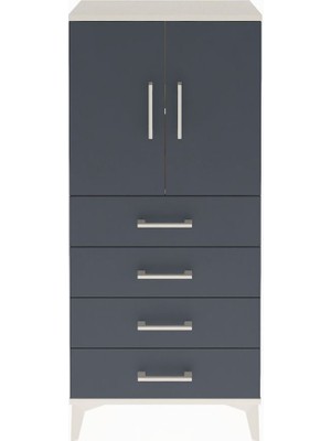 Arges Dolap 2 Raflı 4 Çekmeceli 2 Kapaklı 60X30X134 Aytaşı-Antrasit