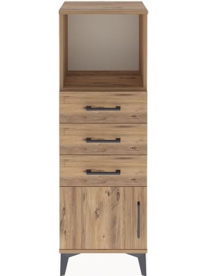 Arges Dolap Tek Raflı 3 Çekmeceli Tek Kapaklı 44X30X134 Çam-Çam