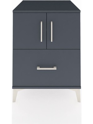Kronos Komodin 2 Raflı Tek Çekmeceli 2 Kapaklı 60X59X80 Antrasit-Antrasit