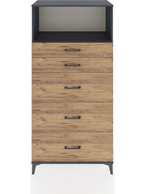 Hyperion Dolap Tek Raflı 5 Çekmeceli 88X44X182 Antrasit-Çam
