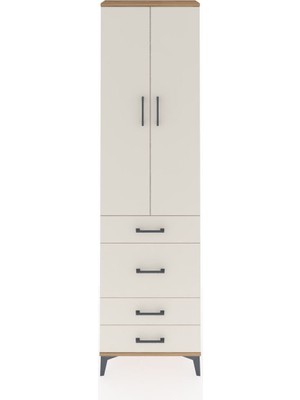 Arges Dolap 2 Raflı 4 Çekmeceli Tek Askılı 60X30X221 Çam-Aytaşı