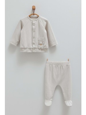 Cute Bear Ön Çıtçıtlı Cep Detaylı Alt Üst Takım - Caramell  - TKE1460 - Gri - 9 - 12 Ay - TKE1460-GRI-9 - 12 Ay Gri