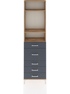 Arges Dolap 3 Raflı 5 Çekmeceli 60X30X221 Çam-Antrasit