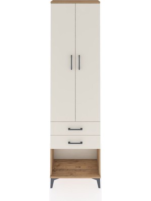 Arges Dolap 4 Raflı 2 Çekmeceli 2 Kapaklı 60X30X221 Çam-Aytaşı