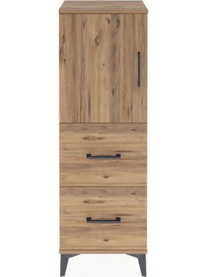 Arges Dolap 2 Raflı 2 Çekmeceli Tek Kapaklı 44X30X134 Çam-Çam