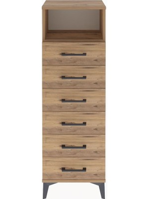 Arges Dolap Tek Raflı 6 Çekmeceli 44X30X134 Çam-Çam