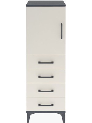 Arges Dolap 2 Raflı 4 Çekmeceli Tek Kapaklı 44X30X134 Antrasit-Aytaşı