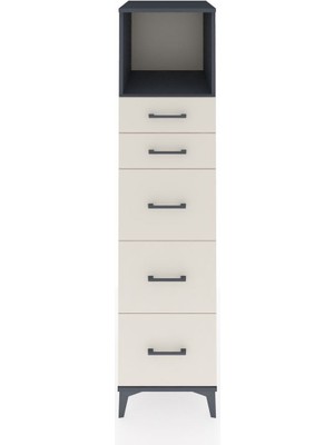 Kronos Dolap Tek Raflı 5 Çekmeceli 44X59X182 Antrasit-Aytaşı