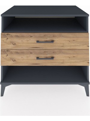 Kronos Şifonyer Tek Raflı 2 Çekmeceli 88X59X80 Antrasit-Çam