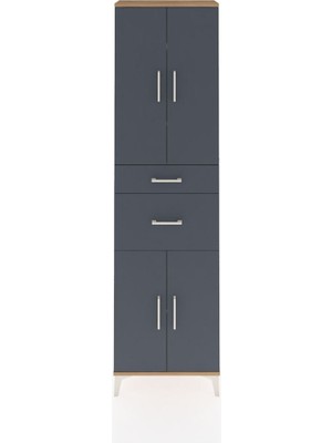 Arges Dolap 4 Raflı 2 Çekmeceli 4 Kapaklı 60X30X221 Çam-Antrasit