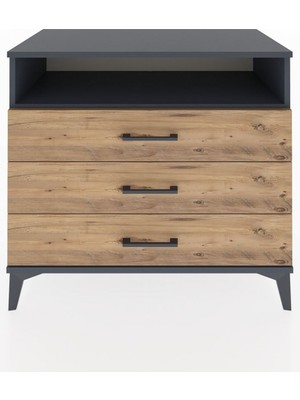 Hyperion Şifonyer Tek Raflı 3 Çekmeceli 88X44X80 Antrasit-Çam