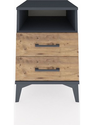 Kronos Komodin Tek Raflı 2 Çekmeceli 44X59X64 Antrasit-Çam