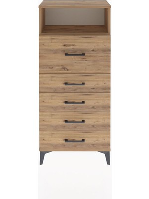 Arges Dolap Tek Raflı 5 Çekmeceli 60X30X134 Çam-Çam