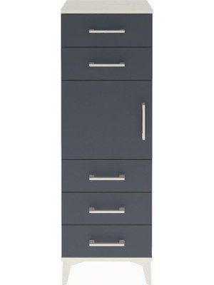 Arges Dolap Tek Raflı 5 Çekmeceli Tek Kapaklı 44X30X134 Aytaşı-Antrasit