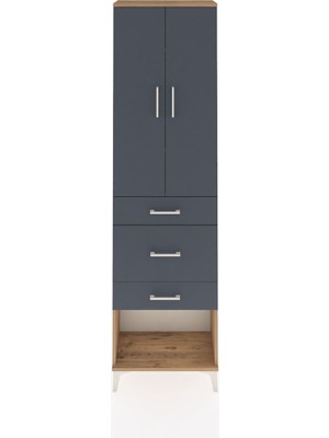 Arges Dolap 3 Raflı 3 Çekmeceli 2 Kapaklı 60X30X221 Çam-Antrasit
