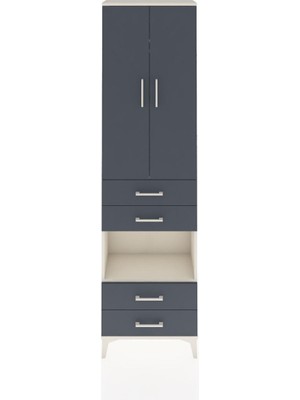 Arges Dolap 3 Raflı 4 Çekmeceli Tek Askılı 60X30X221 Aytaşı-Antrasit