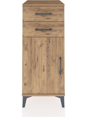 Hyperion Komodin Tek Raflı 2 Çekmeceli Tek Kapaklı 44X44X106 Çam-Çam