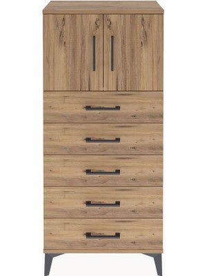 Arges Dolap Tek Raflı 4 Çekmeceli 2 Kapaklı 60X30X134 Çam-Çam