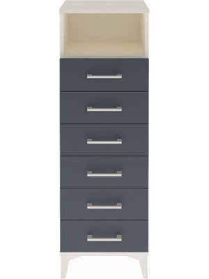 Arges Dolap Tek Raflı 6 Çekmeceli 44X30X134 Aytaşı-Antrasit