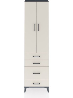 Arges Dolap 2 Raflı 4 Çekmeceli Tek Askılı 60X30X221 Antrasit-Aytaşı