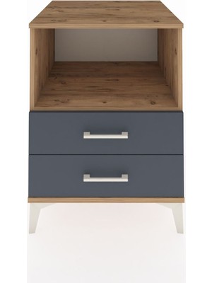 Kronos Komodin Tek Raflı 2 Çekmeceli 60X59X80 Çam-Antrasit