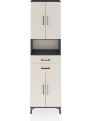 Arges Dolap 4 Raflı 2 Çekmeceli 4 Kapaklı 60X30X221 Antrasit-Aytaşı