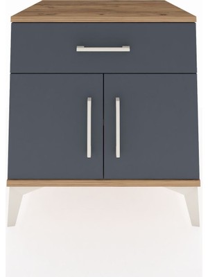 Kronos Komodin Tek Raflı Tek Çekmeceli 2 Kapaklı 60X59X64 Çam-Antrasit