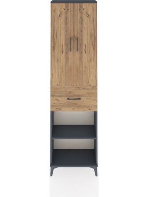 Arges Dolap 2 Raflı Tek Çekmeceli Tek Askılı 60X30X221 Antrasit-Çam