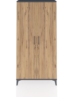 Arges Dolap 4 Raflı 2 Kapaklı 88X30X182 Antrasit-Çam