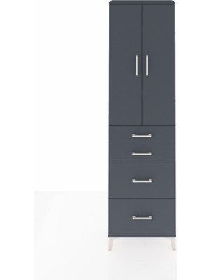 Arges Dolap 3 Raflı 4 Çekmeceli 2 Kapaklı 60X30X221 Antrasit-Antrasit