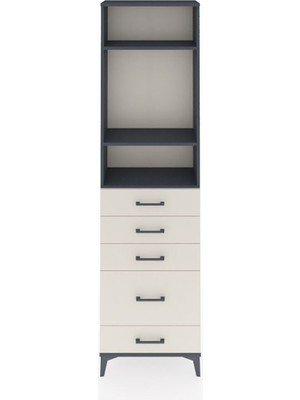 Arges Dolap 3 Raflı 5 Çekmeceli 60X30X221 Antrasit-Aytaşı